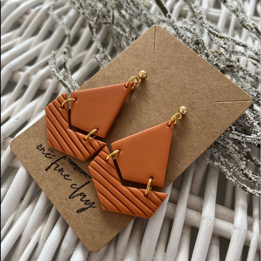 Textured Dark Orange Clay Earrings
